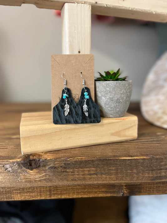 Leather Cow Tag Earrings